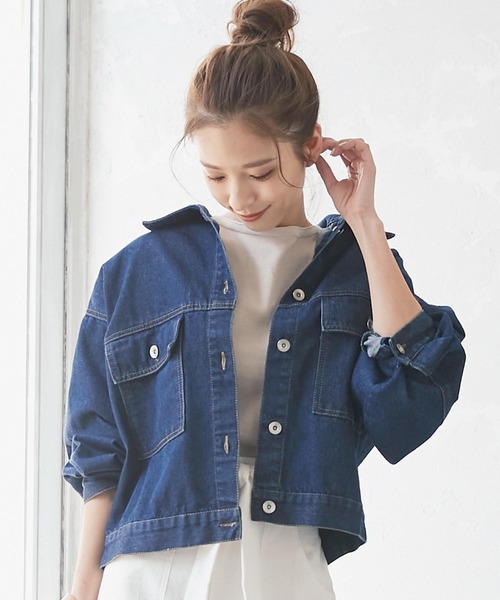 KOBE LETTUCE（コウベレタス）の「[ツイルorデニム]ショートジャケット（デニムジャケット・レディース・オフホワイト/モカ/ブルー系その他/グレイッシュベージュ・FREE）」の4枚目の写真