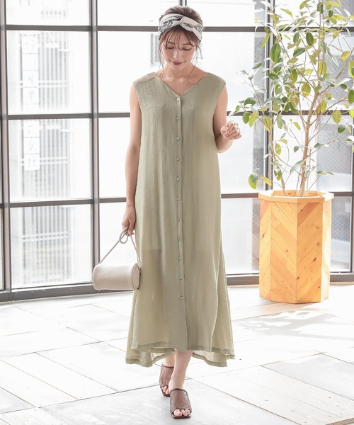 KOBE LETTUCE(コウベレタス)の「ノースリーブフロントボタンフレアワンピース【セットアップOK】(ワンピース・レディース・ブルー/ミント/ライトグレー/オリーブ・FREE)」の2枚目の写真