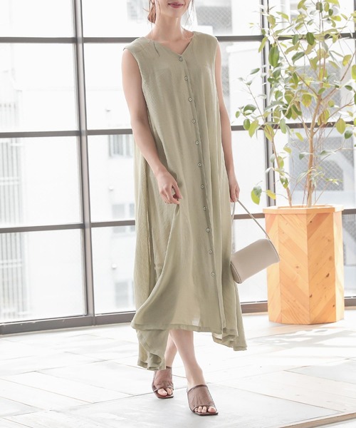 KOBE LETTUCE(コウベレタス)の「ノースリーブフロントボタンフレアワンピース【セットアップOK】(ワンピース・レディース・ブルー/ミント/ライトグレー/オリーブ・FREE)」の9枚目の写真