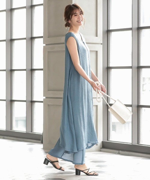 ノースリーブフロントボタンフレアワンピース【セットアップOK