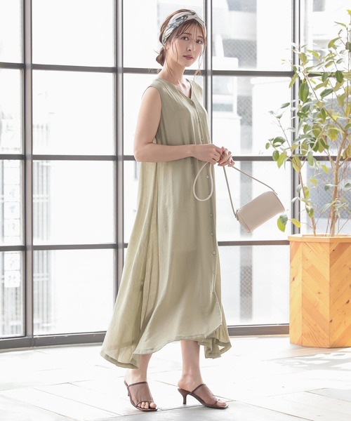 ノースリーブフロントボタンフレアワンピース【セットアップOK