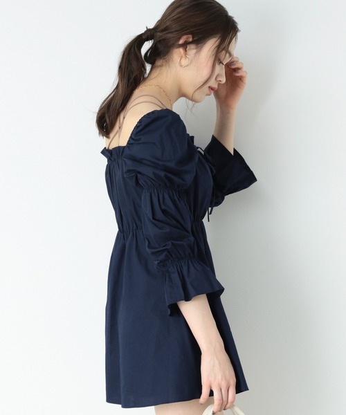 Heather（ヘザー）の「コットンギャザーチュニック　893858（シャツ/ブラウス・レディース・ホワイト/ネイビー・FREE）」の5枚目の写真