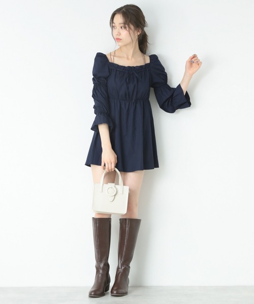 Heather（ヘザー）の「コットンギャザーチュニック　893858（シャツ/ブラウス・レディース・ホワイト/ネイビー・FREE）」の8枚目の写真