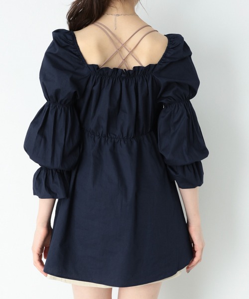 Heather（ヘザー）の「コットンギャザーチュニック　893858（シャツ/ブラウス・レディース・ホワイト/ネイビー・FREE）」の10枚目の写真