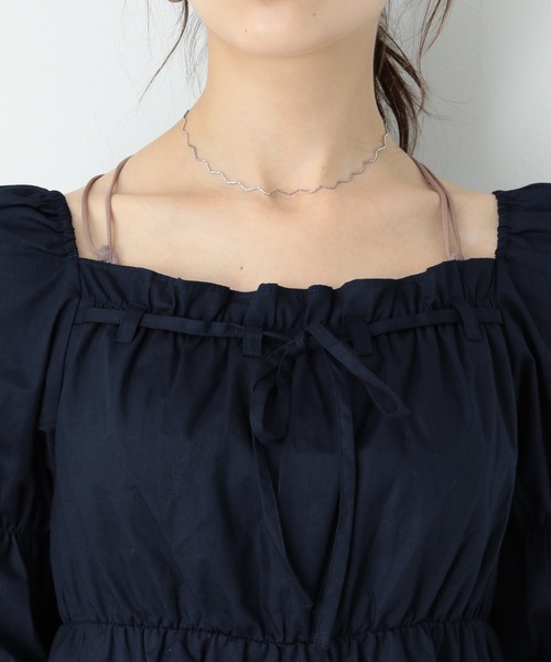 Heather（ヘザー）の「コットンギャザーチュニック　893858（シャツ/ブラウス・レディース・ホワイト/ネイビー・FREE）」の11枚目の写真