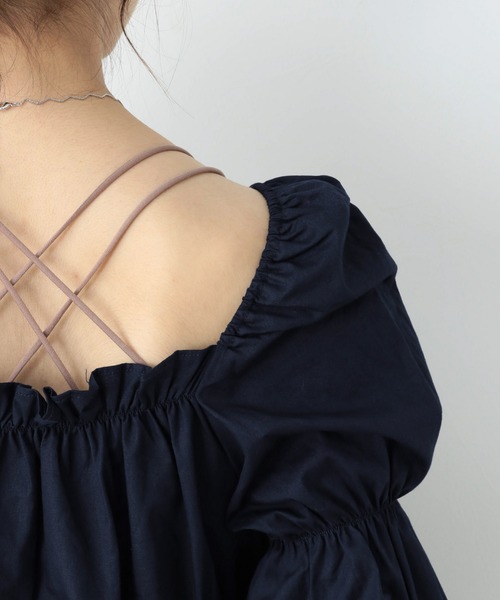 Heather（ヘザー）の「コットンギャザーチュニック　893858（シャツ/ブラウス・レディース・ホワイト/ネイビー・FREE）」の12枚目の写真