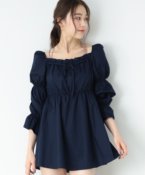 Heather（ヘザー）の「コットンギャザーチュニック　893858（シャツ/ブラウス・レディース・ホワイト/ネイビー・FREE）」の19枚目の写真