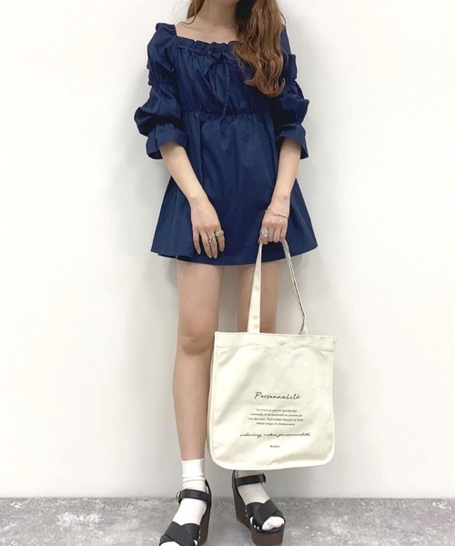 Heather（ヘザー）の「コットンギャザーチュニック　893858（シャツ/ブラウス・レディース・ホワイト/ネイビー・FREE）」の18枚目の写真