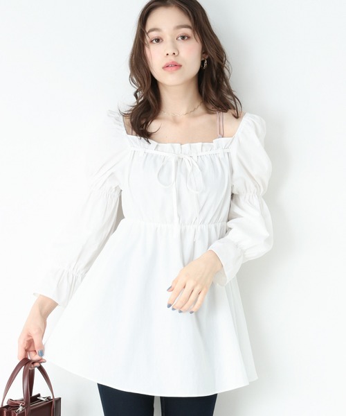 Heather（ヘザー）の「コットンギャザーチュニック　893858（シャツ/ブラウス・レディース・ホワイト/ネイビー・FREE）」の17枚目の写真