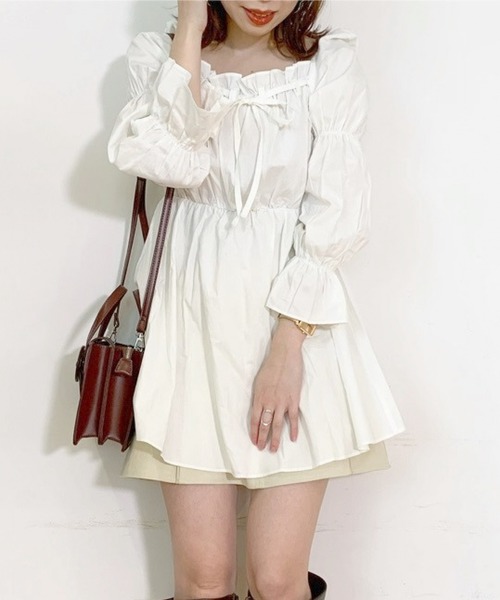 Heather（ヘザー）の「コットンギャザーチュニック　893858（シャツ/ブラウス・レディース・ホワイト/ネイビー・FREE）」の21枚目の写真