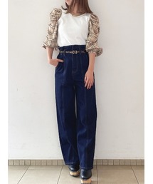 one way | べっ甲ベルト付きデニムワイドパンツ(デニムパンツ)