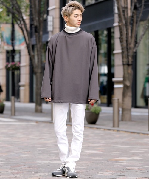 Beno（ビーノ）の「カットジョーゼット ビッグシルエット ワイド セミ ハイネック ロンT（Tシャツ/カットソー・メンズ・ブラック/ベージュ/ブラウン/オリーブ/ネイビー/チャコールグレー/ライトブラウン/カーキ/グレー・M/L）」の21枚目の写真