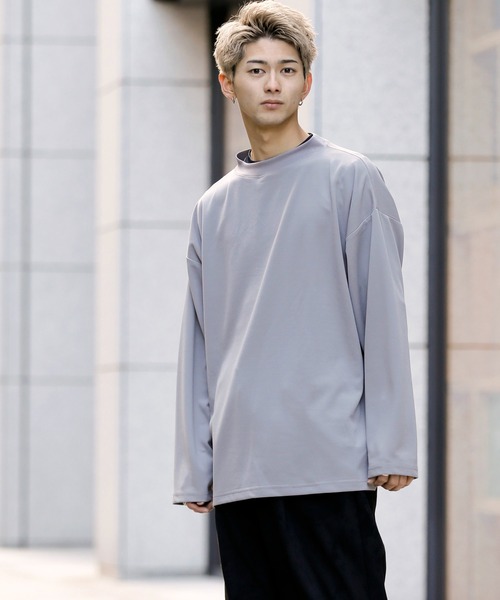 Beno（ビーノ）の「カットジョーゼット ビッグシルエット ワイド セミ ハイネック ロンT（Tシャツ/カットソー・メンズ・ブラック/ベージュ/ブラウン/オリーブ/ネイビー/チャコールグレー/ライトブラウン/カーキ/グレー・M/L）」の22枚目の写真