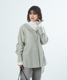 Rouge vif | 【WEB＆一部店舗限定】ノーカラーフロントタックストライプシャツ(シャツ/ブラウス)