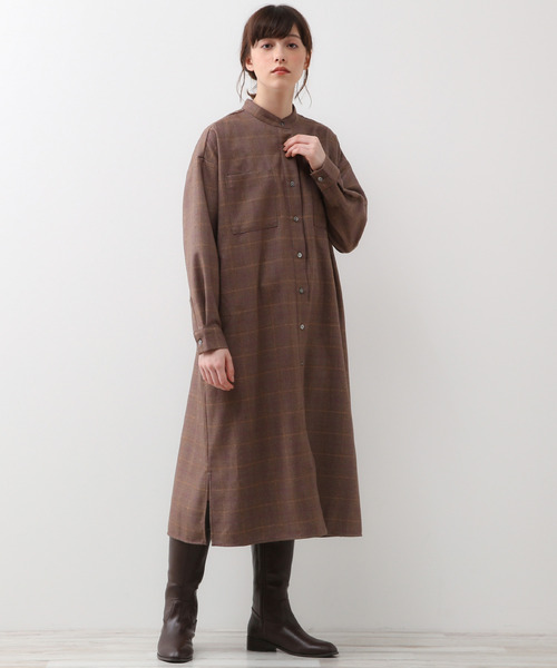 Trピンチェックバントカラー比翼シャツワンピース シャツワンピース Melrose Claire メルローズ Claire メルローズ シャツワンピース Melrose クレール のファッション