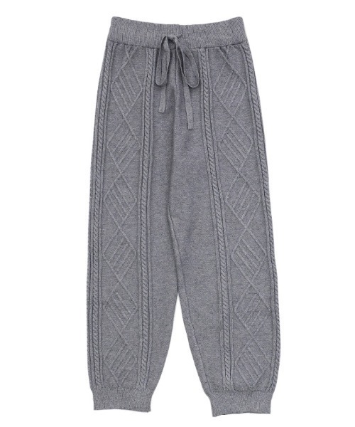 2020 A/W ケーブル編みジョガーニットパンツ/ウエストゴムリラックス裾
