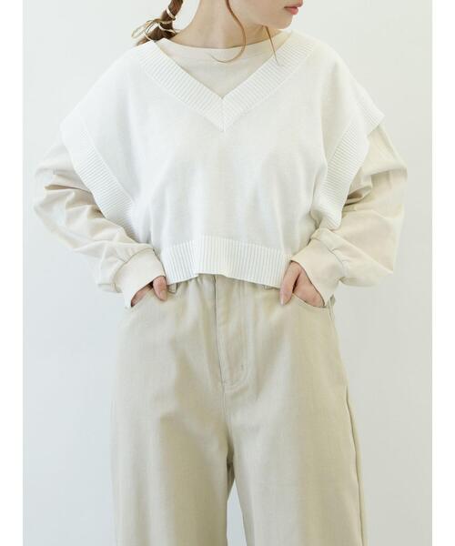 SLURR（スラ―）の「Vネックショート再生ポリエステルビスチェ風ベスト（ベスト・レディース・ブラック/アイボリー/ミント/ベージュ/チョコ・FREE）」の6枚目の写真