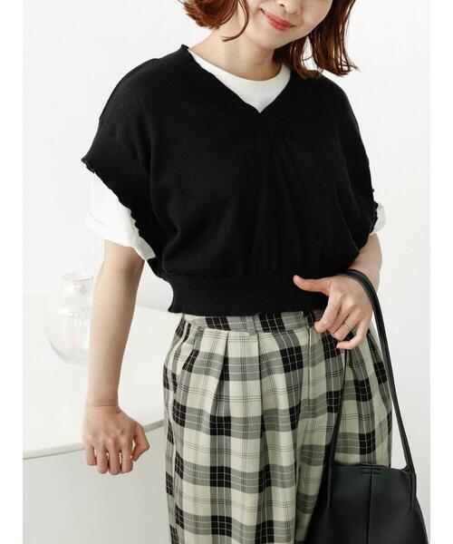 SLURR（スラ―）の「Vネックショート再生ポリエステルビスチェ風ベスト（ベスト・レディース・ブラック/アイボリー/ミント/ベージュ/チョコ・FREE）」の7枚目の写真