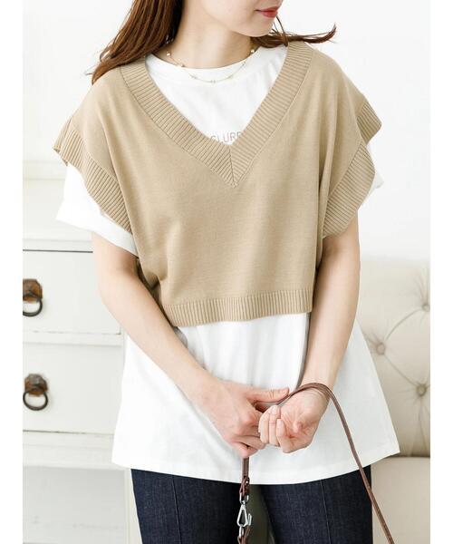 SLURR（スラ―）の「Vネックショート再生ポリエステルビスチェ風ベスト（ベスト・レディース・ブラック/アイボリー/ミント/ベージュ/チョコ・FREE）」の8枚目の写真