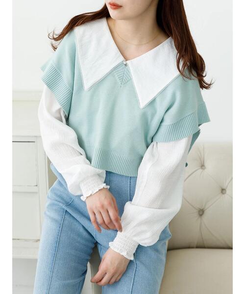 SLURR（スラ―）の「Vネックショート再生ポリエステルビスチェ風ベスト（ベスト・レディース・ブラック/アイボリー/ミント/ベージュ/チョコ・FREE）」の9枚目の写真