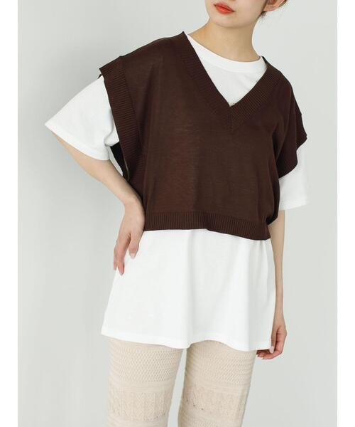 SLURR（スラ―）の「Vネックショート再生ポリエステルビスチェ風ベスト（ベスト・レディース・ブラック/アイボリー/ミント/ベージュ/チョコ・FREE）」の10枚目の写真