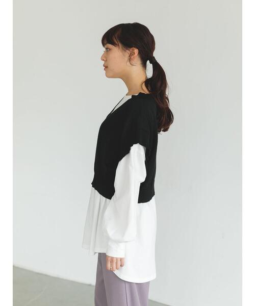 SLURR（スラ―）の「Vネックショート再生ポリエステルビスチェ風ベスト（ベスト・レディース・ブラック/アイボリー/ミント/ベージュ/チョコ・FREE）」の14枚目の写真