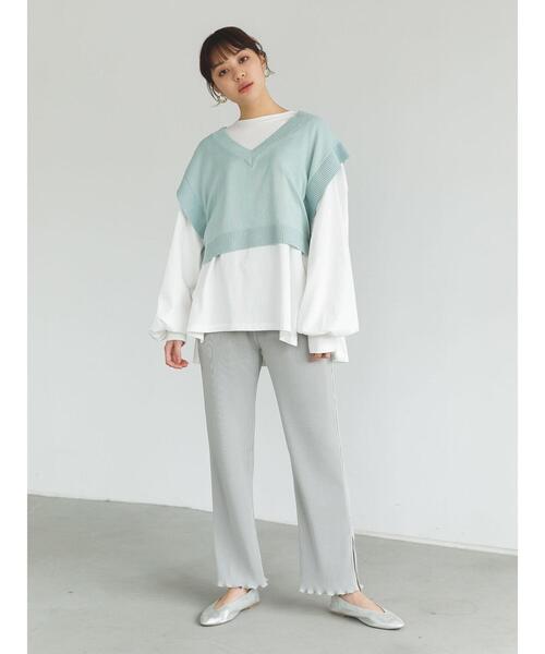 SLURR（スラ―）の「Vネックショート再生ポリエステルビスチェ風ベスト（ベスト・レディース・ブラック/アイボリー/ミント/ベージュ/チョコ・FREE）」の16枚目の写真