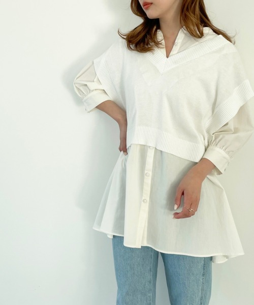 SLURR（スラ―）の「Vネックショート再生ポリエステルビスチェ風ベスト（ベスト・レディース・ブラック/アイボリー/ミント/ベージュ/チョコ・FREE）」の2枚目の写真