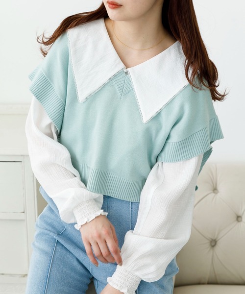 SLURR(スラ―)の「Vネックショート再生ポリエステルビスチェ風 SLURR(スラ―)の「Vネックショート再生ポリエステルビスチェ風