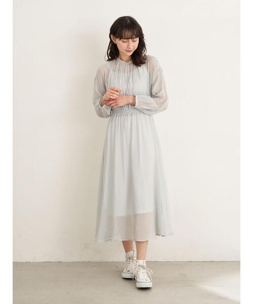 earth music&ecology（アースミュージックアンドエコロジー）の「SET2点 ふんわりシアーワンピース+インナー ＊（ワンピース・レディース・サックスブルー/ライトイエロー/ピンク/ベージュ・FREE）」の11枚目の写真