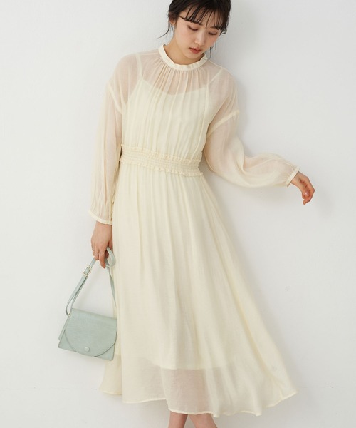 earth music&ecology（アースミュージックアンドエコロジー）の「SET2点 ふんわりシアーワンピース+インナー ＊（ワンピース・レディース・サックスブルー/ライトイエロー/ピンク/ベージュ・FREE）」の3枚目の写真