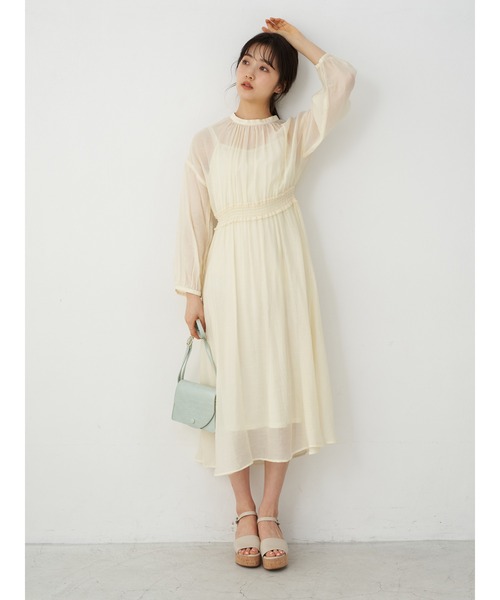 earth music&ecology（アースミュージックアンドエコロジー）の「SET2点 ふんわりシアーワンピース+インナー ＊（ワンピース・レディース・サックスブルー/ライトイエロー/ピンク/ベージュ・FREE）」の6枚目の写真