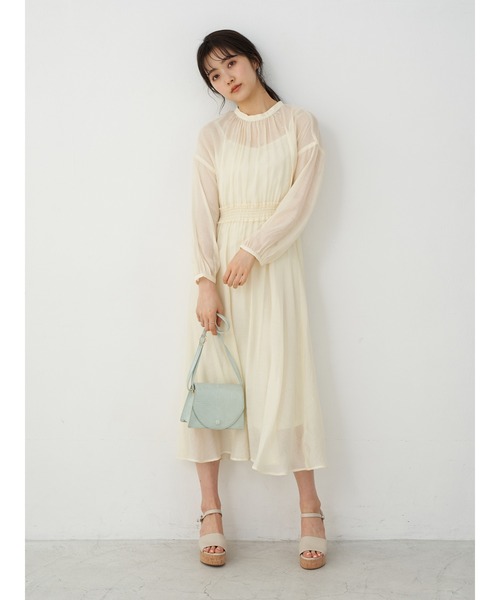 earth music&ecology（アースミュージックアンドエコロジー）の「SET2点 ふんわりシアーワンピース+インナー ＊（ワンピース・レディース・サックスブルー/ライトイエロー/ピンク/ベージュ・FREE）」の7枚目の写真