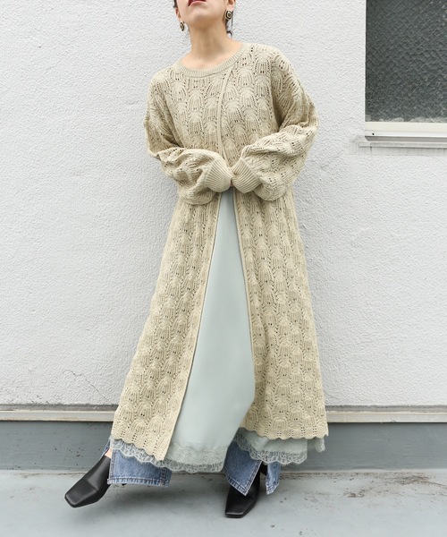 セール】＜2WAY＞透かし編みBACKスリットマキシワンピース