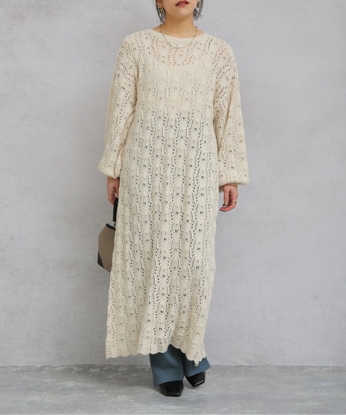 ap retro（アプレトロ）の「＜２WAY＞透かし編みBACKスリットマキシワンピース【ZOZO限定アイテム】（ワンピース・レディース・ライトカーキ/ブラック/アイボリー/グレイッシュベージュ・FREE）」の18枚目の写真