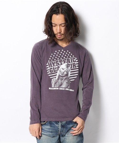 HYSTERIC GLAMOUR(ヒステリックグラマー)の「MAXIMUM ROCK GIRL pt VネックT-SH(Tシャツ/カットソー・メンズ・レッド/パープル/チャコールグレー・MEDIUM/LARGE/SMALL)」の3枚目の写真