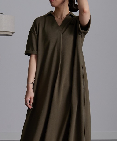 FILA（フィラ）の「＜ＦＩＬＡ/フィラ＞カノコAラインフレアポロスキッパーワンピース（ワンピース・レディース・ブラック/グレー/ネイビー/バイオレット/オレンジ系その他/カーキ/ダークブルー/ライトベージュ・M/L/LL）」の18枚目の写真