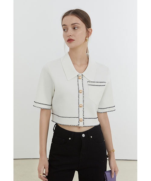 Fano Studios（ファノ ストゥディオズ）の「【Fano Studios】Gold button short Knit jacket FX21S150（ニット/セーター・レディース・ブラック/ホワイト・L/S/M）」の2枚目の写真