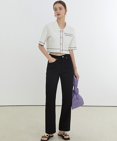 Fano Studios（ファノ ストゥディオズ）の「【Fano Studios】Gold button short Knit jacket FX21S150（ニット/セーター・レディース・ブラック/ホワイト・L/S/M）」の3枚目の写真