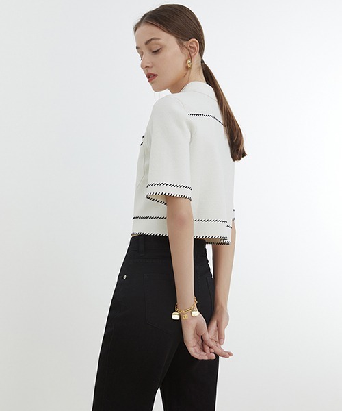 Fano Studios（ファノ ストゥディオズ）の「【Fano Studios】Gold button short Knit jacket FX21S150（ニット/セーター・レディース・ブラック/ホワイト・L/S/M）」の5枚目の写真