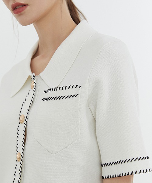 Fano Studios（ファノ ストゥディオズ）の「【Fano Studios】Gold button short Knit jacket FX21S150（ニット/セーター・レディース・ブラック/ホワイト・L/S/M）」の6枚目の写真