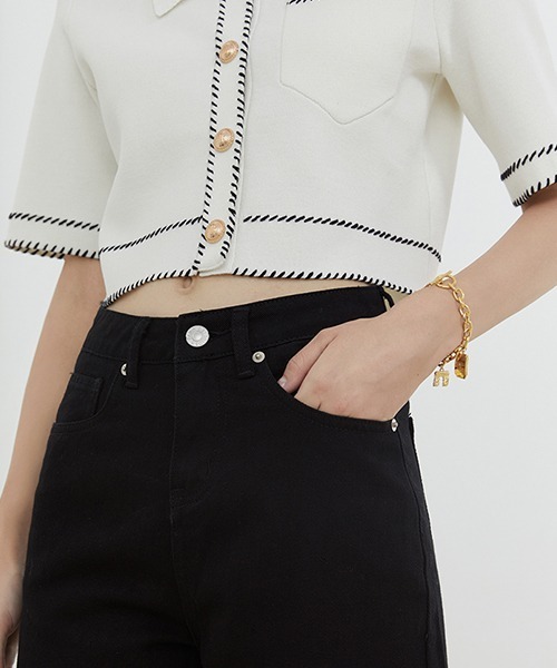 Fano Studios（ファノ ストゥディオズ）の「【Fano Studios】Gold button short Knit jacket FX21S150（ニット/セーター・レディース・ブラック/ホワイト・L/S/M）」の8枚目の写真