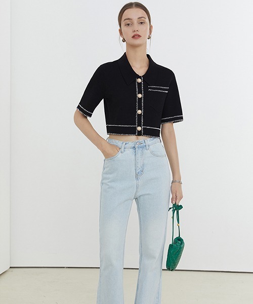 Fano Studios（ファノ ストゥディオズ）の「【Fano Studios】Gold button short Knit jacket FX21S150（ニット/セーター・レディース・ブラック/ホワイト・L/S/M）」の9枚目の写真