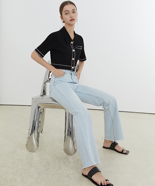 Fano Studios（ファノ ストゥディオズ）の「【Fano Studios】Gold button short Knit jacket FX21S150（ニット/セーター・レディース・ブラック/ホワイト・L/S/M）」の10枚目の写真