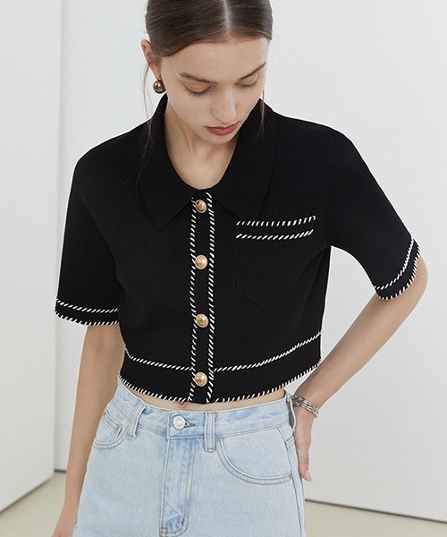 Fano Studios（ファノ ストゥディオズ）の「【Fano Studios】Gold button short Knit jacket FX21S150（ニット/セーター・レディース・ブラック/ホワイト・L/S/M）」の13枚目の写真