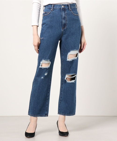 WEGO(ウィゴー)の「WEGO/クラッシュデニムストレートパンツ(デニムパンツ・レディース・ホワイト/ブラック/インディゴブルー/ライトインディゴブルー・SMALL/MEDIUM)」の7枚目の写真