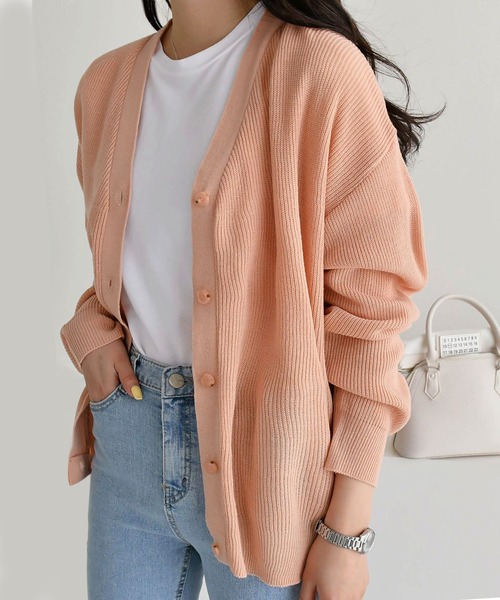 fd style（エフディ スタイル）の「【Chuzchuz】Vネックカーディガン（カーディガン/ボレロ・レディース・ネイビー/ピンク/イエロー/ライトベージュ・FREE）」の4枚目の写真