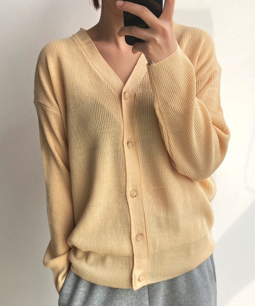 fd style（エフディ スタイル）の「【Chuzchuz】Vネックカーディガン（カーディガン/ボレロ・レディース・ネイビー/ピンク/イエロー/ライトベージュ・FREE）」の3枚目の写真