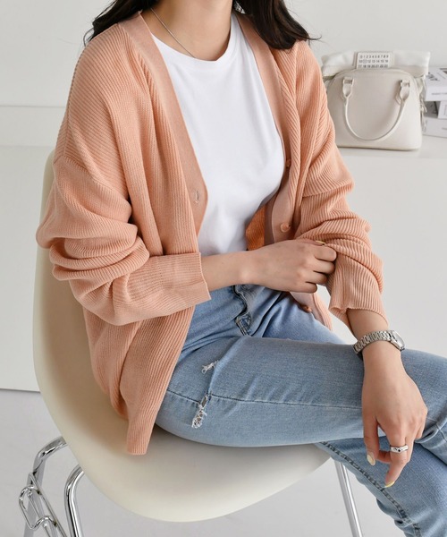 fd style（エフディ スタイル）の「【Chuzchuz】Vネックカーディガン（カーディガン/ボレロ・レディース・ネイビー/ピンク/イエロー/ライトベージュ・FREE）」の21枚目の写真