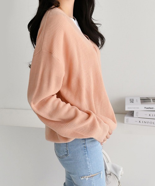 fd style（エフディ スタイル）の「【Chuzchuz】Vネックカーディガン（カーディガン/ボレロ・レディース・ネイビー/ピンク/イエロー/ライトベージュ・FREE）」の5枚目の写真